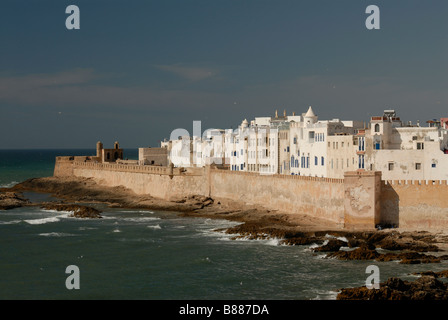 The view over the sea to the coast and the city of Essaouira Morocco Africa Stock Photo
