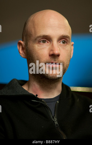 Recording artist Moby (Richard Melville Hall) speaks during an interview with Sojourners magazine. Stock Photo