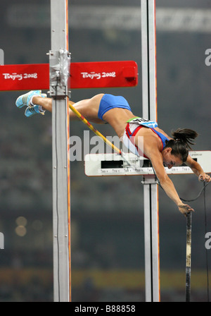 Yelena Isinbayeva competing in the Beijing 2008 Olympic Games Stock Photo