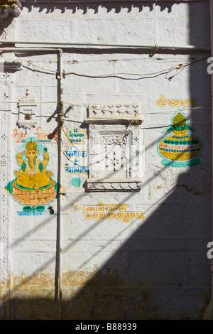 Ganesh wall paintings Jaisalmer Rajasthan India Stock Photo