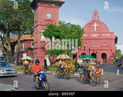 Malacca Malaysia flower flowers decorateted tricycles rickshaw pedicab Christ Church Stock Photo