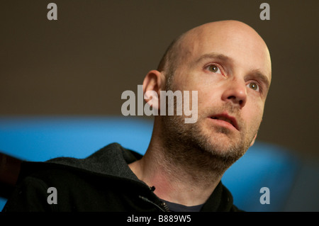 Recording artist Moby (Richard Melville Hall) speaks during an interview with Sojourners magazine. Stock Photo