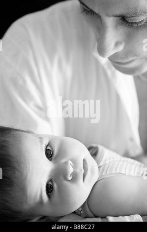 Loving father and baby boy. Black and White Stock Photo