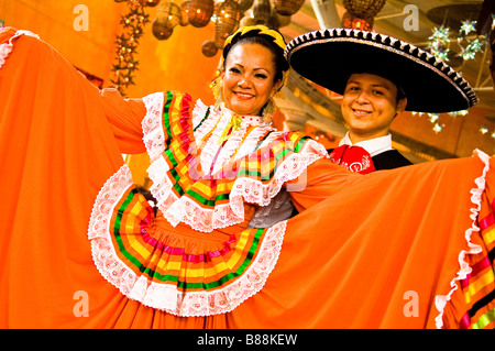 Couple in traditional costume of Jalisco at the Spectaculare folkloric show in Mazatlan Mexico Stock Photo