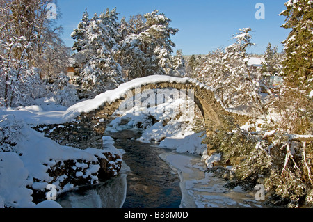 The historic 1717 crossing over the Dulnain River at Carrbridge Strathspey in the Cairngorms National Park   SCO 2078 Stock Photo