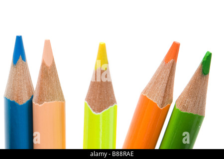 Many pencils of different colors on a over white background Shallow DOF  Stock Photo