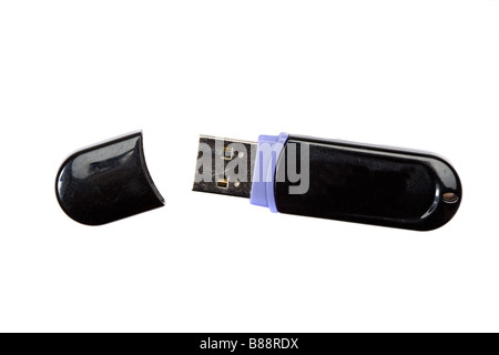 Black pendrive uncover on a over white background Stock Photo