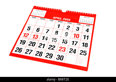 April monthly calendar on the red silk textile background Stock Photo -  Alamy