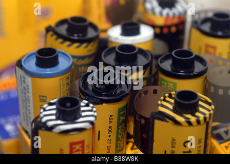 An assortment of vintage and current rolls of Kodak film Stock Photo