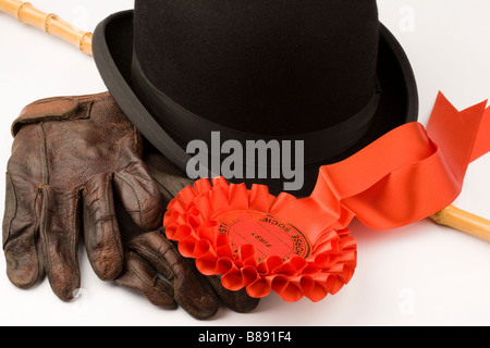 Bowler Hat Gloves Rosette and Cane Stock Photo