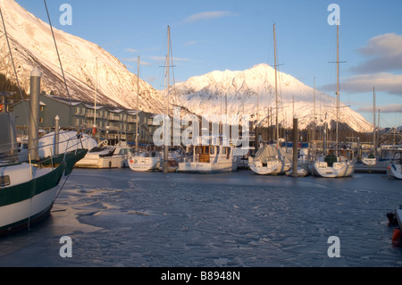 Seward Alaska Resurrection Bay Waterfront dock marina water Mountains United States North America Stock Photo