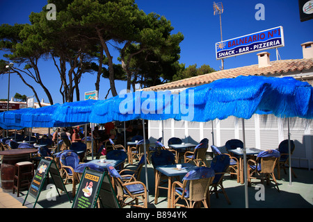 Cafe Bar by the beach Puerto de Alcudia Town Mallorca Majorca Island Balearic Isles Mediterranean Sea Spain travel vacation Stock Photo