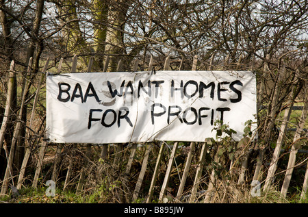 A protest sign on the edge of Sipson. The village which will disapper if Heathrow's 3rd runway expansion goes ahead. Stock Photo