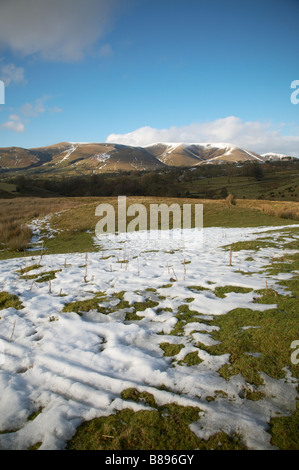 the howgill fells and snow in winter from garsdale near sedbergh Stock Photo