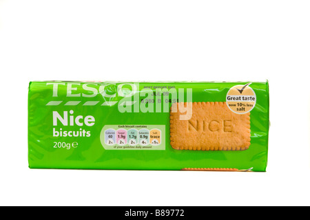 Packet of Tesco own brand Nice Biscuits Stock Photo