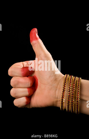 Woman hand showing Shikhara hasta (meaning fist) of indian classic dance Bharata Natyam Stock Photo