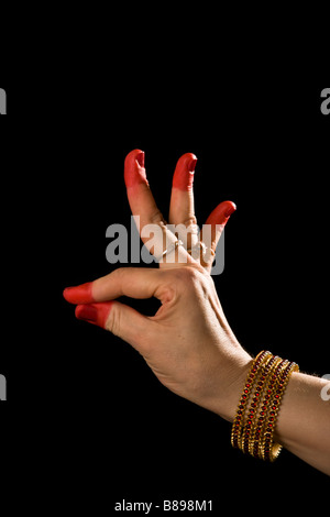 Woman hand showing Hamsasyo hasta (hand gesture, also called mudra ...