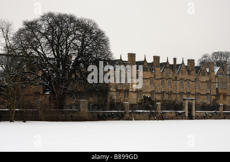 [Merton College] and snow covered field, [Oxford University], England, UK, Winter Stock Photo