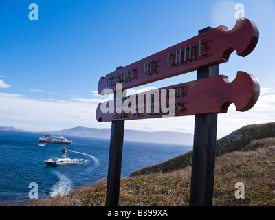 Signs at Cape Horn Chile Patagonia South America Stock Photo