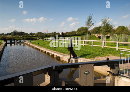 Lock gates and canal basin at the Ribble Link Preston Lancashire Stock Photo