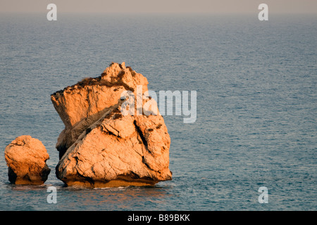 Petra tou Romiou Aphrodite birhplace rocks in sunset seascape. South Cyprus Stock Photo