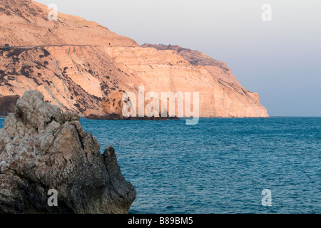 View of the Cyprus beach cliffs near Petra tou Romiou Aphrodite birhplace. South Cyprus Stock Photo