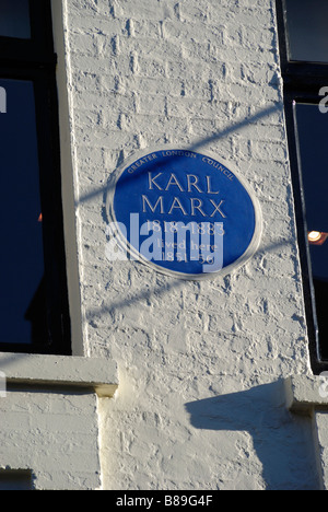 Blue Plaque marking the house where Karl Marx lived in Dean Street Soho London