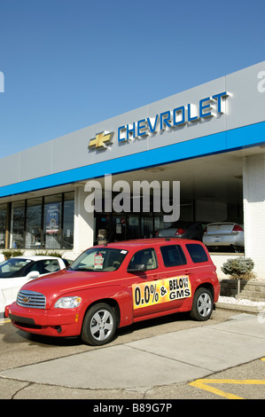 Chevrolet HHR for sale with zero percent financing at an auto dealership in Grand Blanc Michigan USA Stock Photo