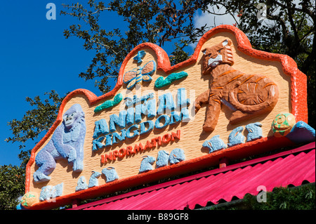 Sign over the information booth at Disney's Animal Kingdom, Walt Disney World Resort, Orlando, Florida, USA Stock Photo