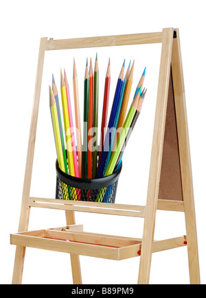 blackboard with image of many colors pencils Stock Photo