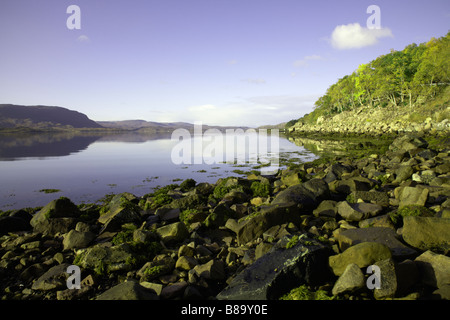 Looking due West from the north shorline across Upper Loch Torridon, Wester Ross, Stock Photo