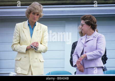 Princess Diana and Her Majesty the Queen attend Polo at Guards Polo Club Windsor Stock Photo