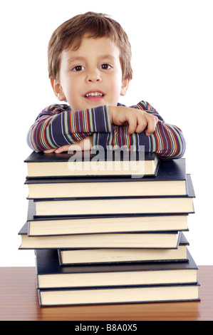 Adorable child studying a over white background Stock Photo