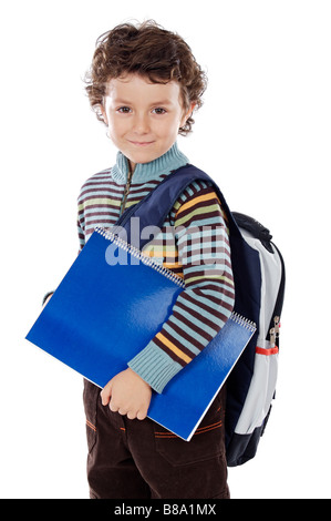 Adorable child studying a over white background Stock Photo