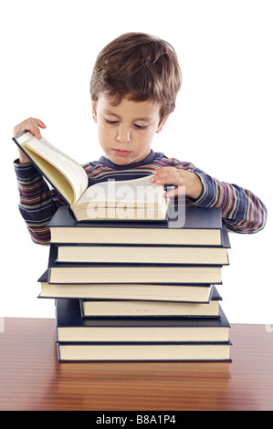 Adorable child studying a over white background Stock Photo