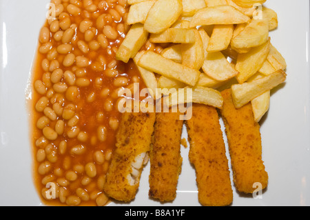 Fish Fingers Chips and Baked Beans Stock Photo