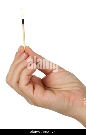 Burning match a over white background Stock Photo