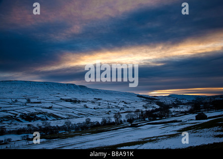 Winter Sunset near Reeth Swaledale Yorkshire Dales National Park Stock Photo