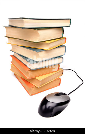 Stack of old books white background wide angle shot Stock Photo