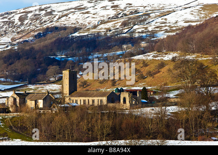 Remains of Marrick Priory Swaledale in Winter Yorkshire Dales National Park now outdoor pursuits centre Stock Photo