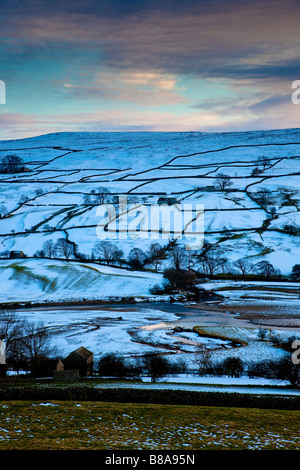 Winter Sunset near Reeth Swaledale Yorkshire Dales National Park Stock Photo