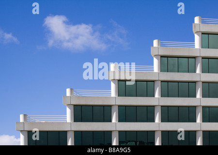 Architectural detail of modern office building with rooftop terraces in a stairstep pattern Silicon Valley California