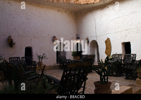 Interior of old dwelling cut deep into soft rock in Gharyan, Libya. Stock Photo