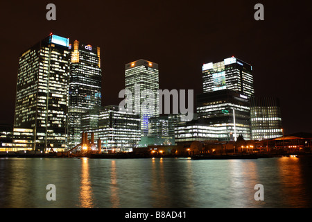 Night shot of Canary Wharf East London. Stock Photo