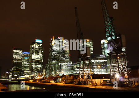 Night shot of Canary Wharf East London. Stock Photo