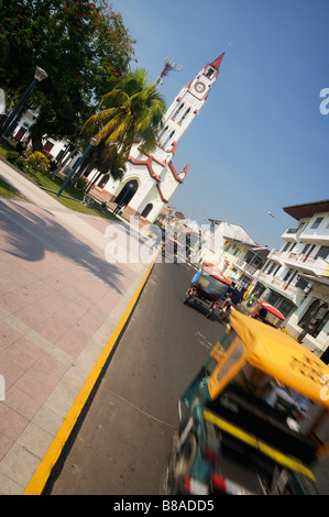 Moto-taxi traffic in Iquitos, Peru. Stock Photo