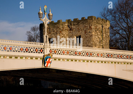 The Lendal Bridge in York, England. The bridge crosses the river Ouse next to the fourteenth century Lendal Tower. Stock Photo