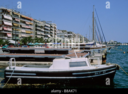 boats and building along the Argonafton seafront of Volos Thessaly Greece Stock Photo