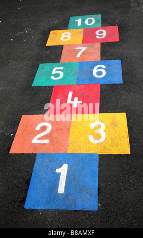 Hopscotch court in primary school playground, London Stock Photo