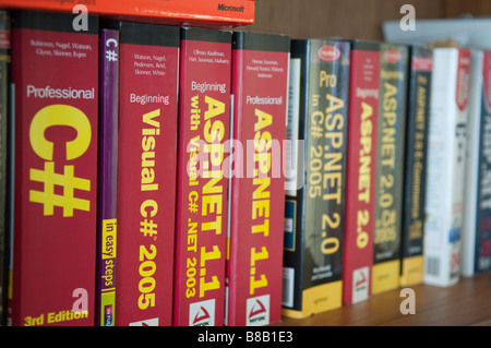 Software engineering/programming books on a bookshelf Stock Photo